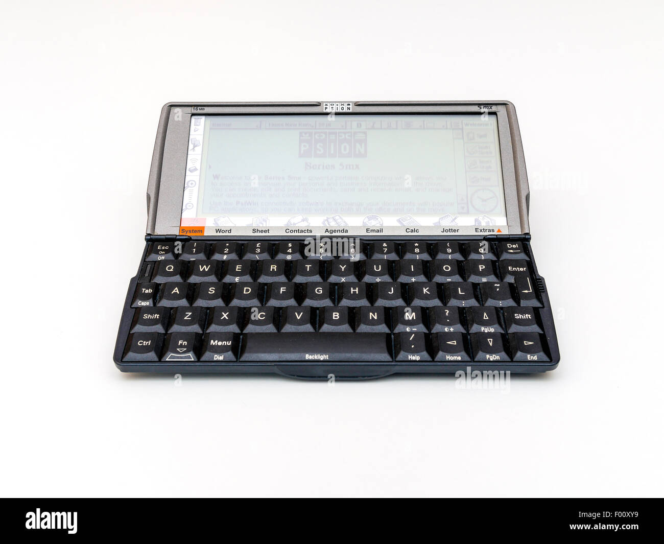 A Psion Series 5MX organiser personal digital assistant 1999 with lid open Stock Photo