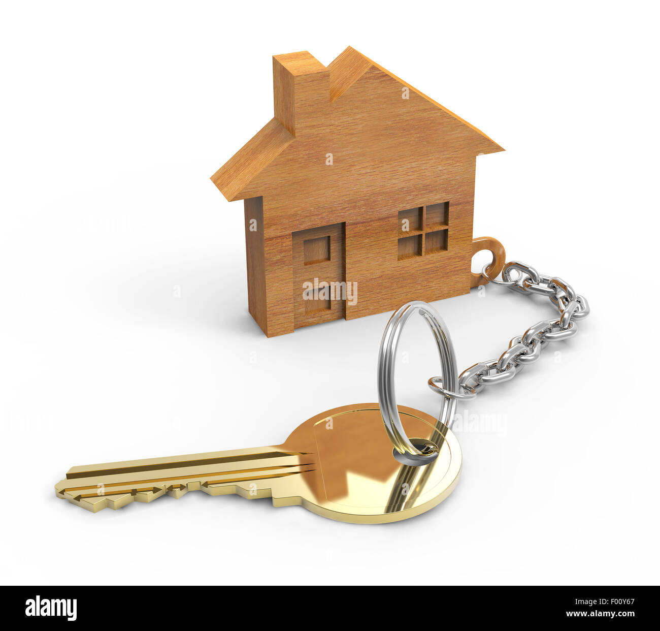Golden key with wooden houses Stock Photo