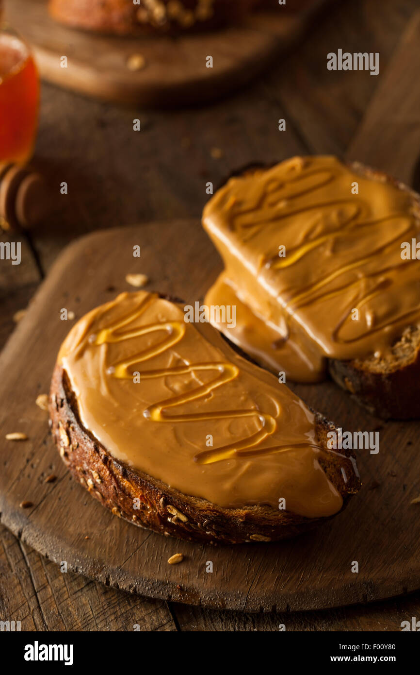 Fancy Gourmet Peanut Butter and Honey Toast Stock Photo