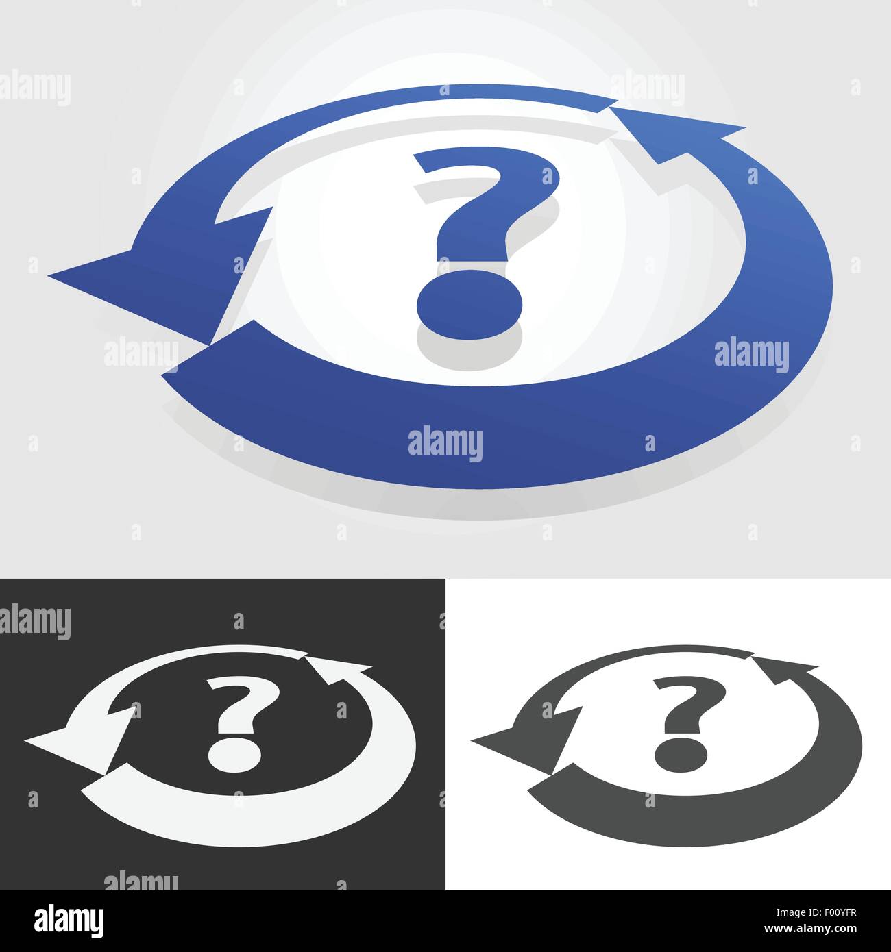 Circled Arrows and Question Mark. Break Loop and find solution for positive solution. Vector illustration. Stock Vector