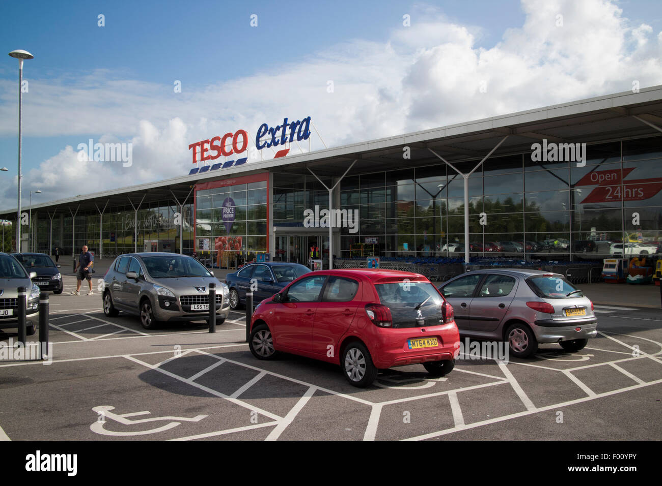 car parking disabled spots at tesco extra superstore at st helens uk Stock Photo