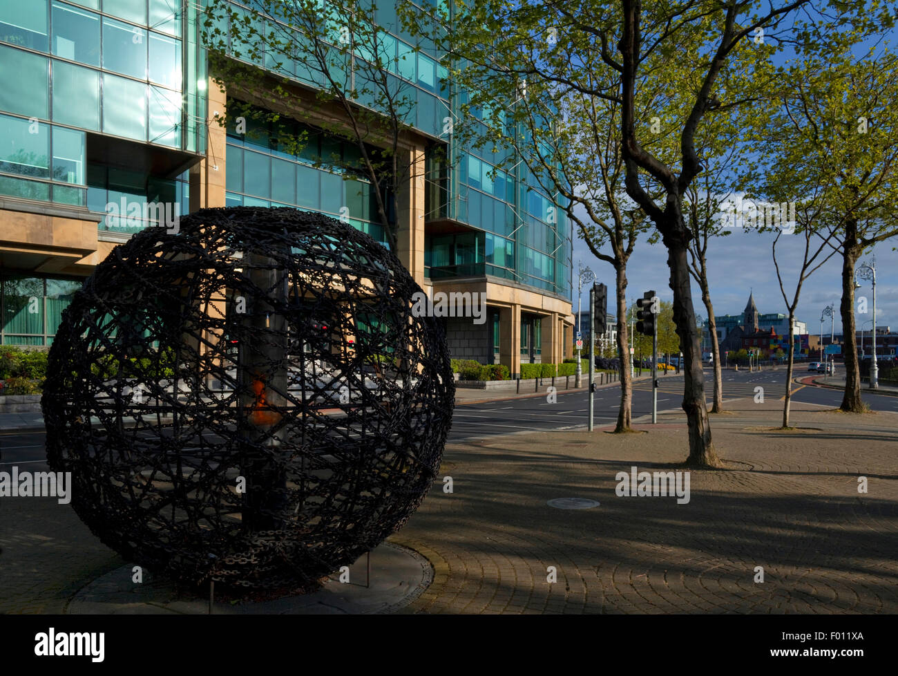 Universal Links on Human Life - Amnesty International Eternal Flame, Next to the IFSC, Amien Street, Dublin City, Ireland Stock Photo