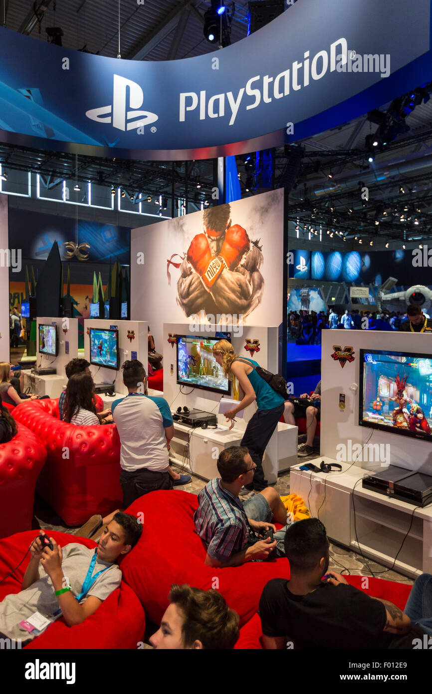 Cologne Germany 05th Aug 15 Playstation Booth At The Gamescom Stock Photo Alamy