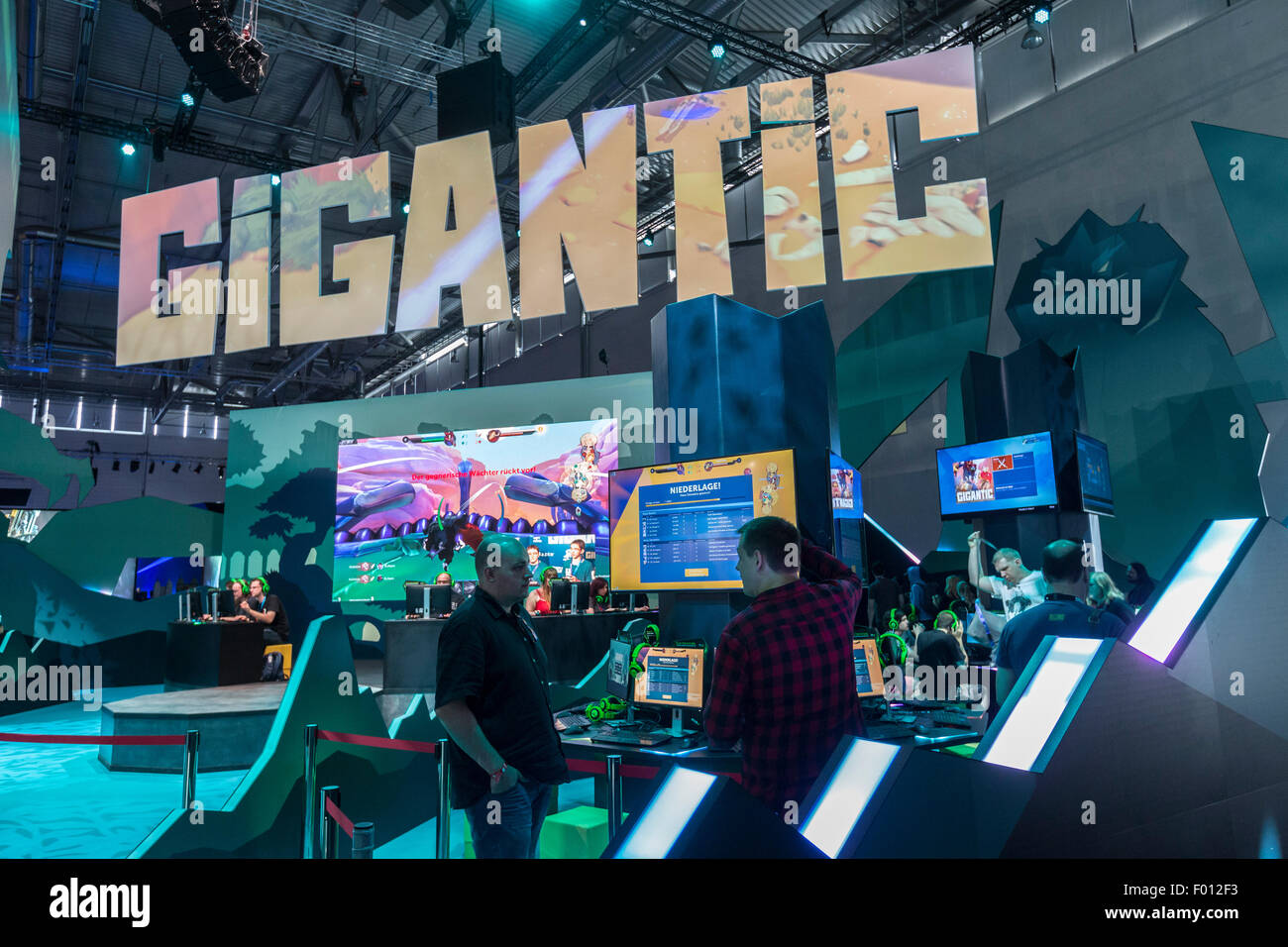Cologne Germany 05th Aug 15 Gigantic Booth At The Gamescom Stock Photo Alamy