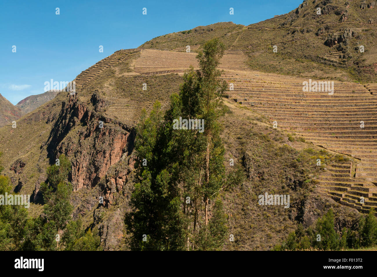 Inca Terracing above Pisac, Sacred Valley, Peru Stock Photo