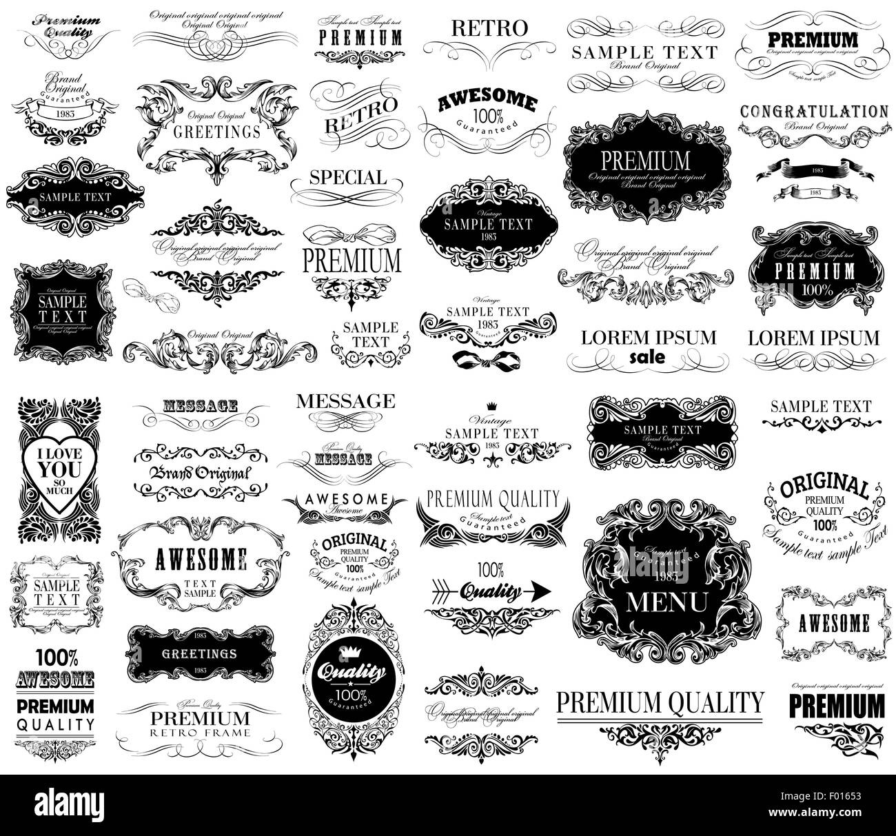 Set of hand-drawing calligraphic floral design elements Stock Vector ...