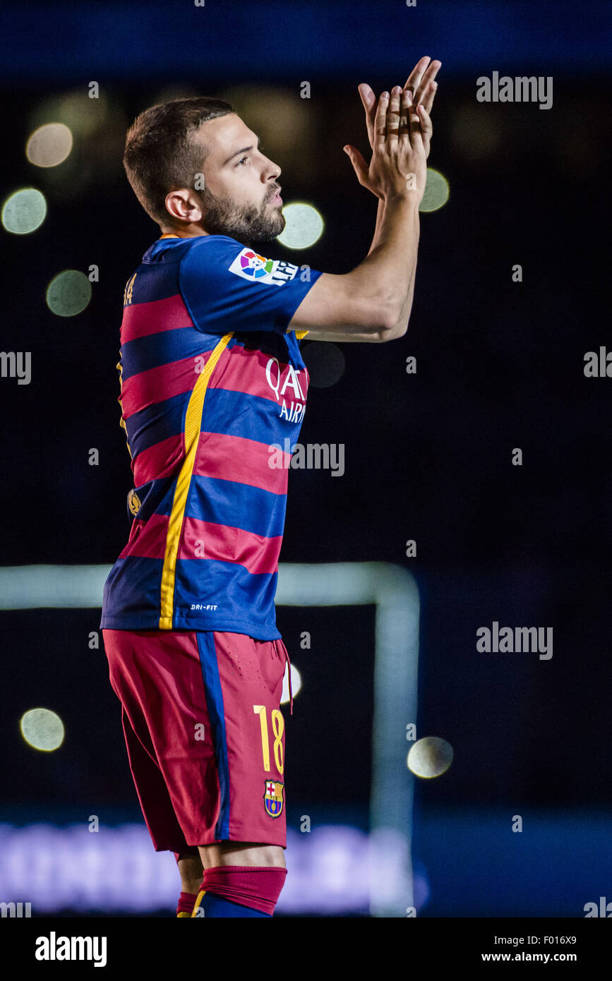 Barcelona, Catalonia, Spain. 5th Aug, 2015. FC Barcelona's left back JORDI ALBA is presented to the fans ahead of the 50th Gamper Trophy at Barcelona's Camp Nou stadium. Credit:  Matthias Oesterle/ZUMA Wire/Alamy Live News Stock Photo