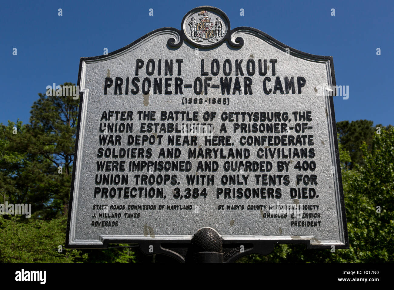 Point Lookout, Maryland, USA.  Civil War Prisoner of War Camp Memorial. Stock Photo