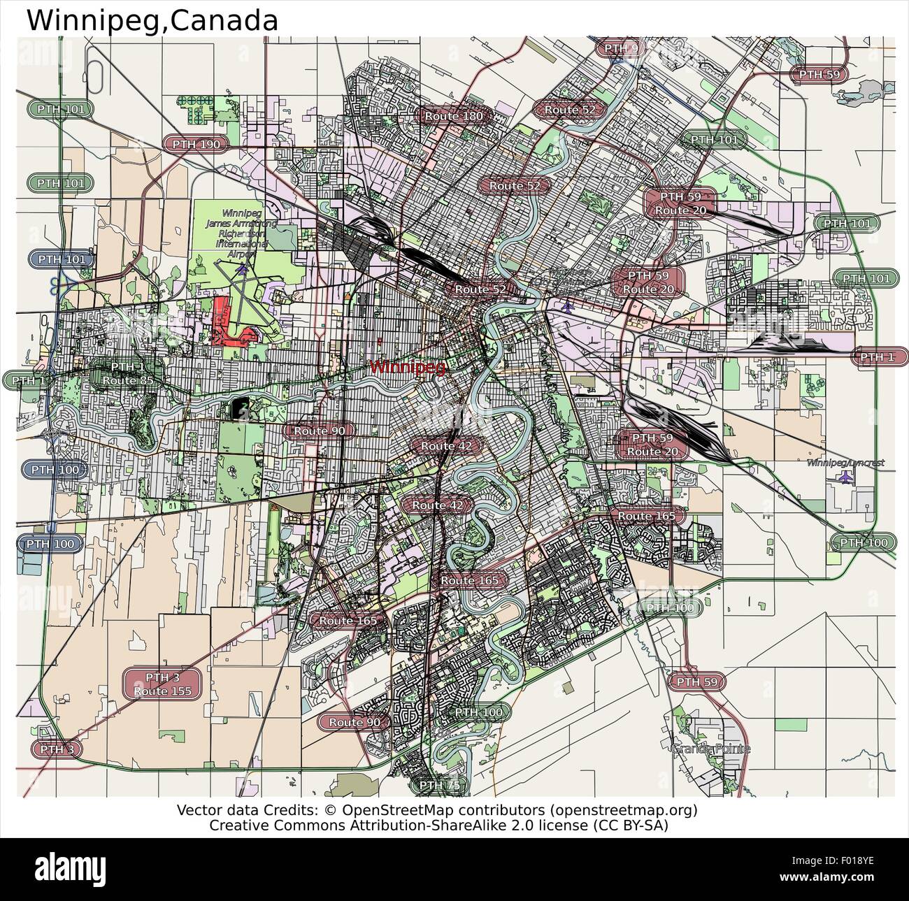 City map Winnipeg Canada