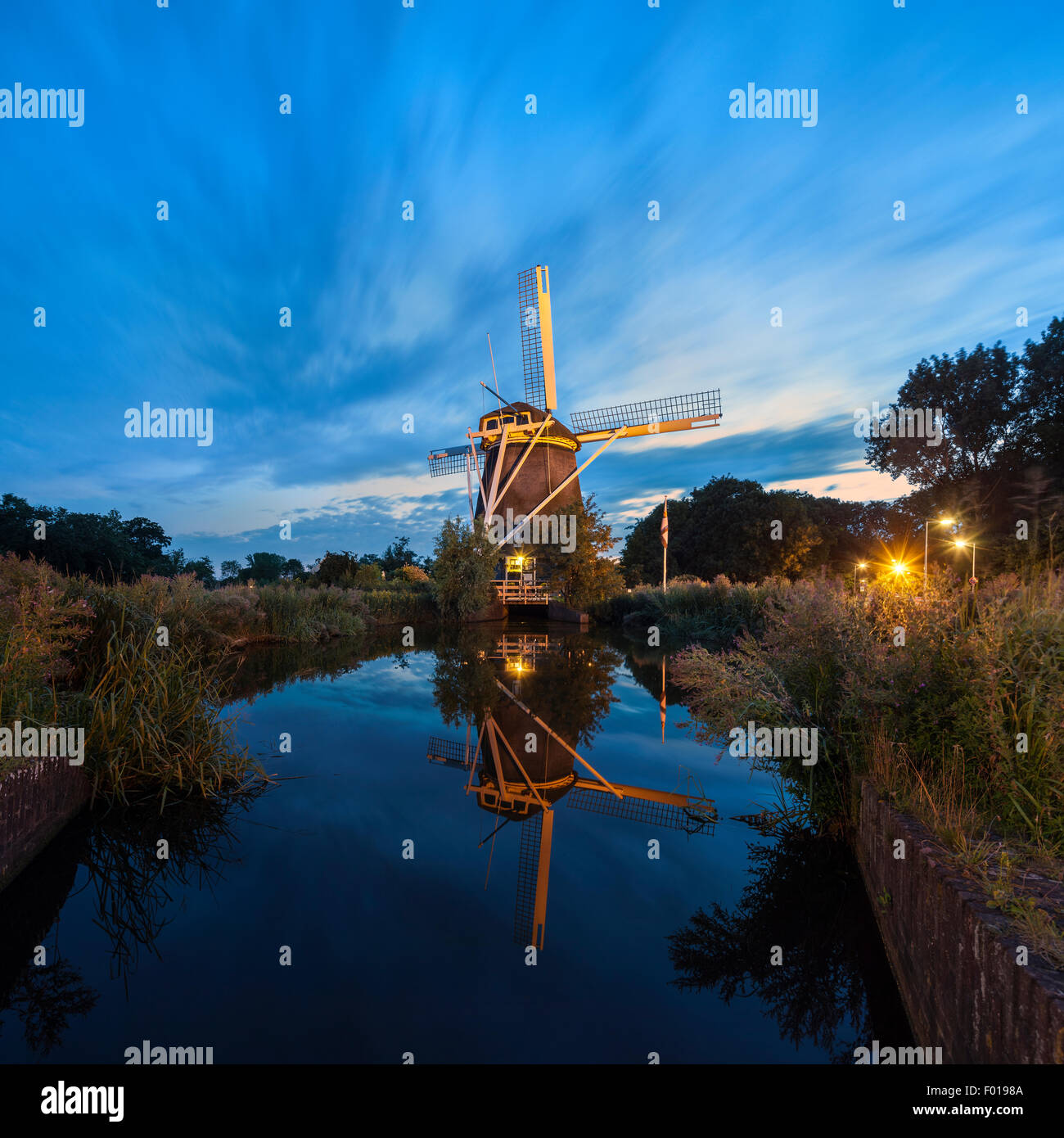 Amsterdam, the Rieker Windmill, de Riekermolen, on the Amstel River where Rembrandt used to sketch. Stock Photo
