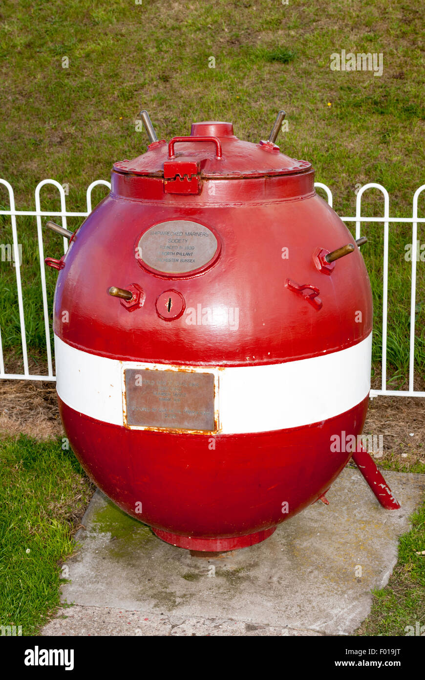 World War 2 Naval Mine (1940) situated at Roker, Sunderland, now used as a charity collecting box. Stock Photo