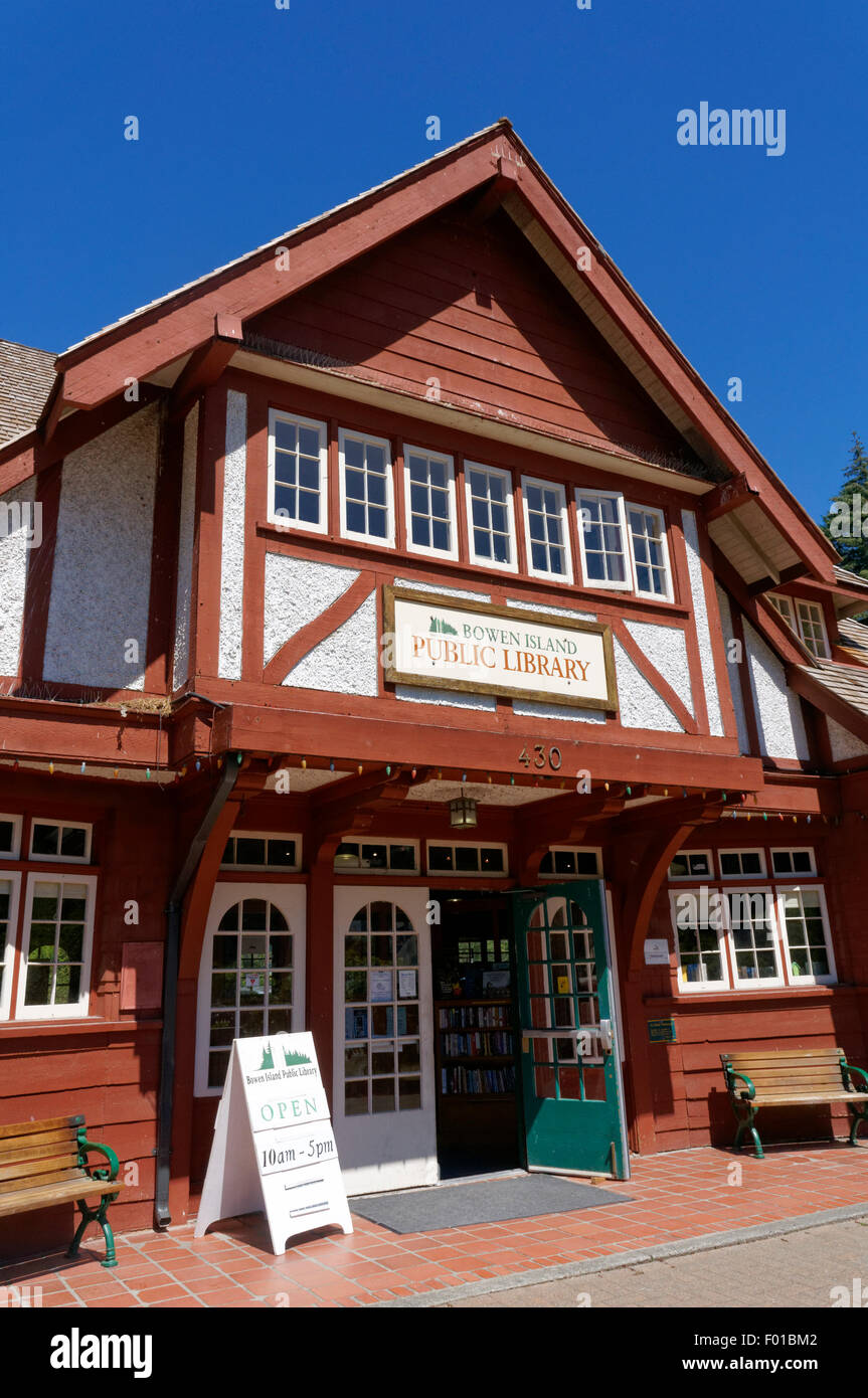 Bowen Island Public Library building, Snug Cove, Bowen Island, British Columbia, Canada Stock Photo