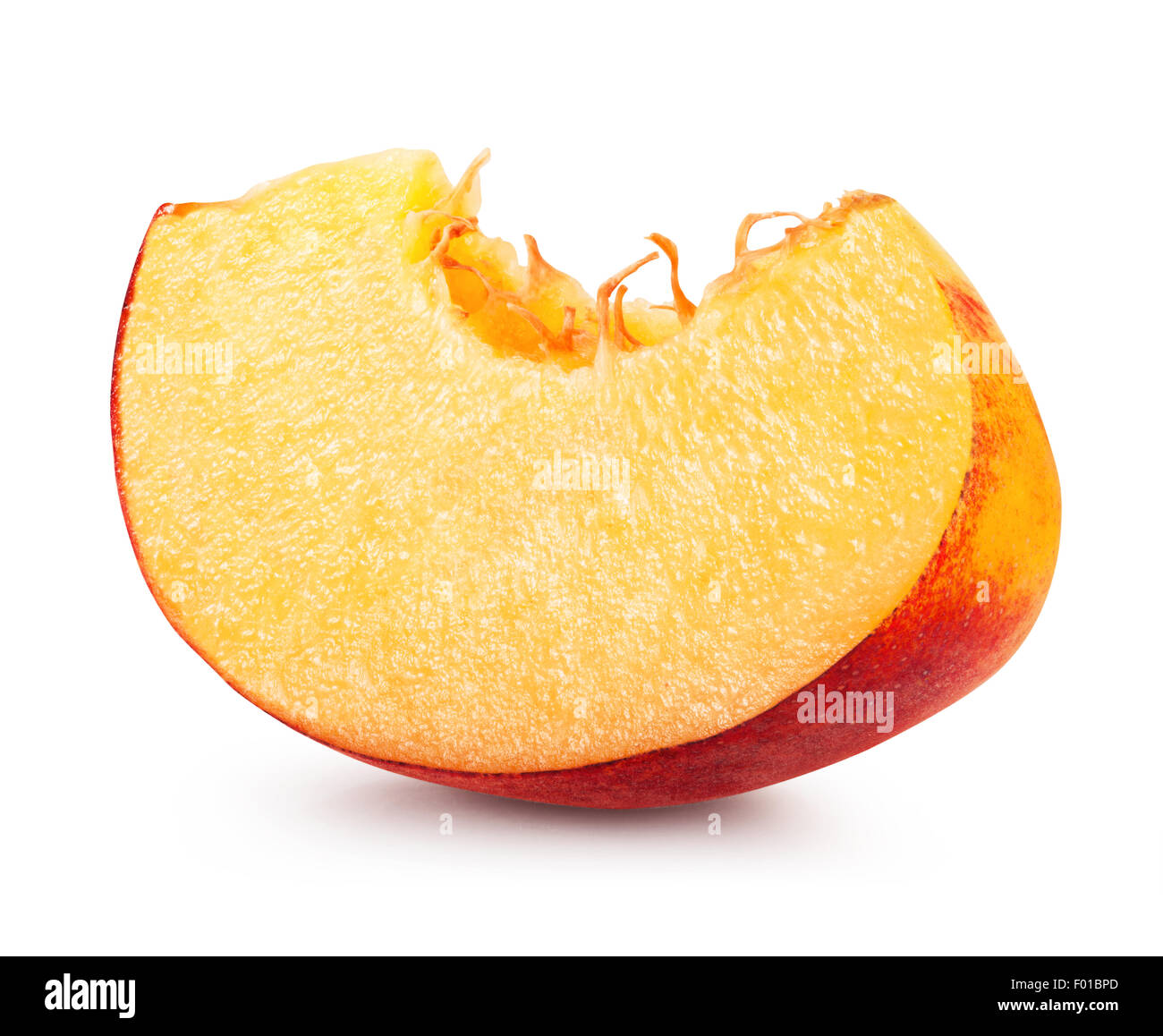 Peach slice isolated on white background. Clipping Path Stock Photo