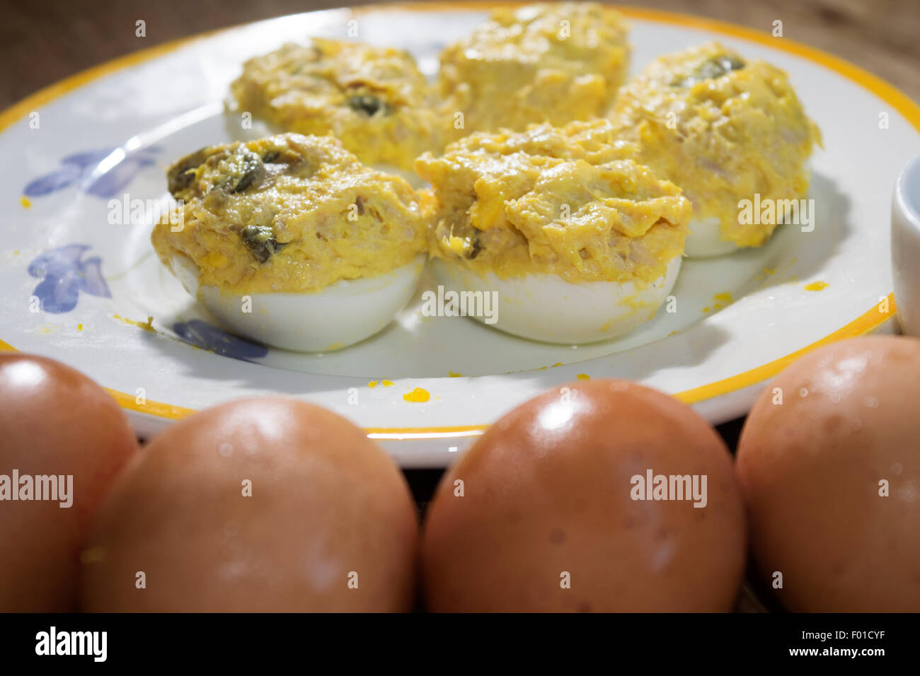 snack with eggs filled with tuna and mayonnaise Stock Photo Alamy