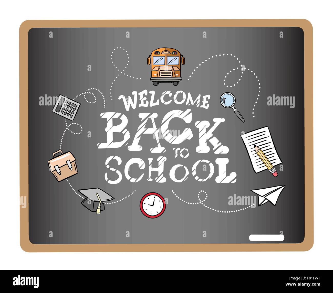 back to school message surrounded by icons vector on grey