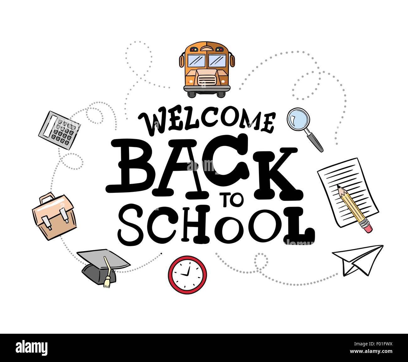 Welcome Back To School Message Surrounded By Icons Vector Against White Background Stock Vector Image Art Alamy