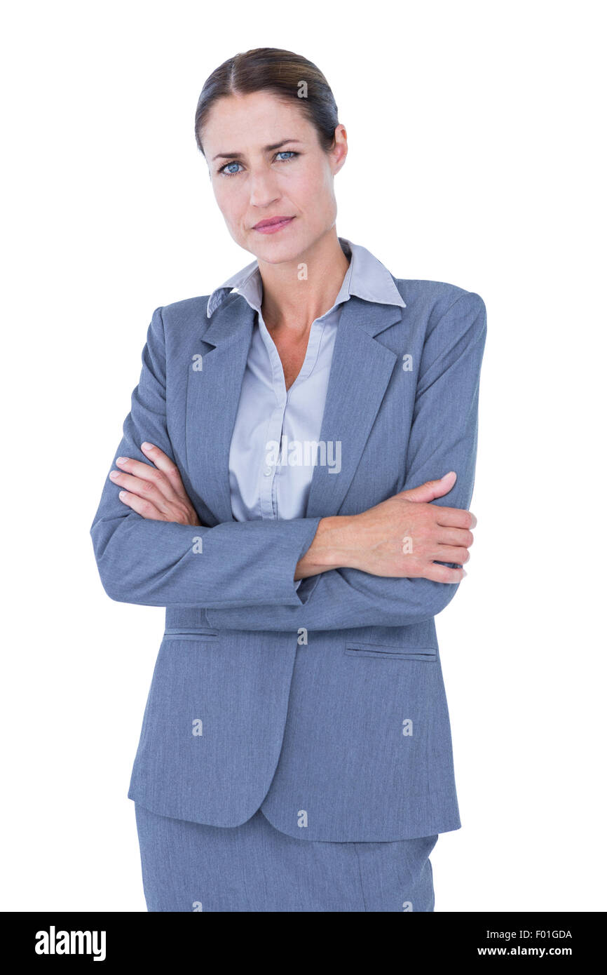 Businesswoman smiling on a white background Stock Photo