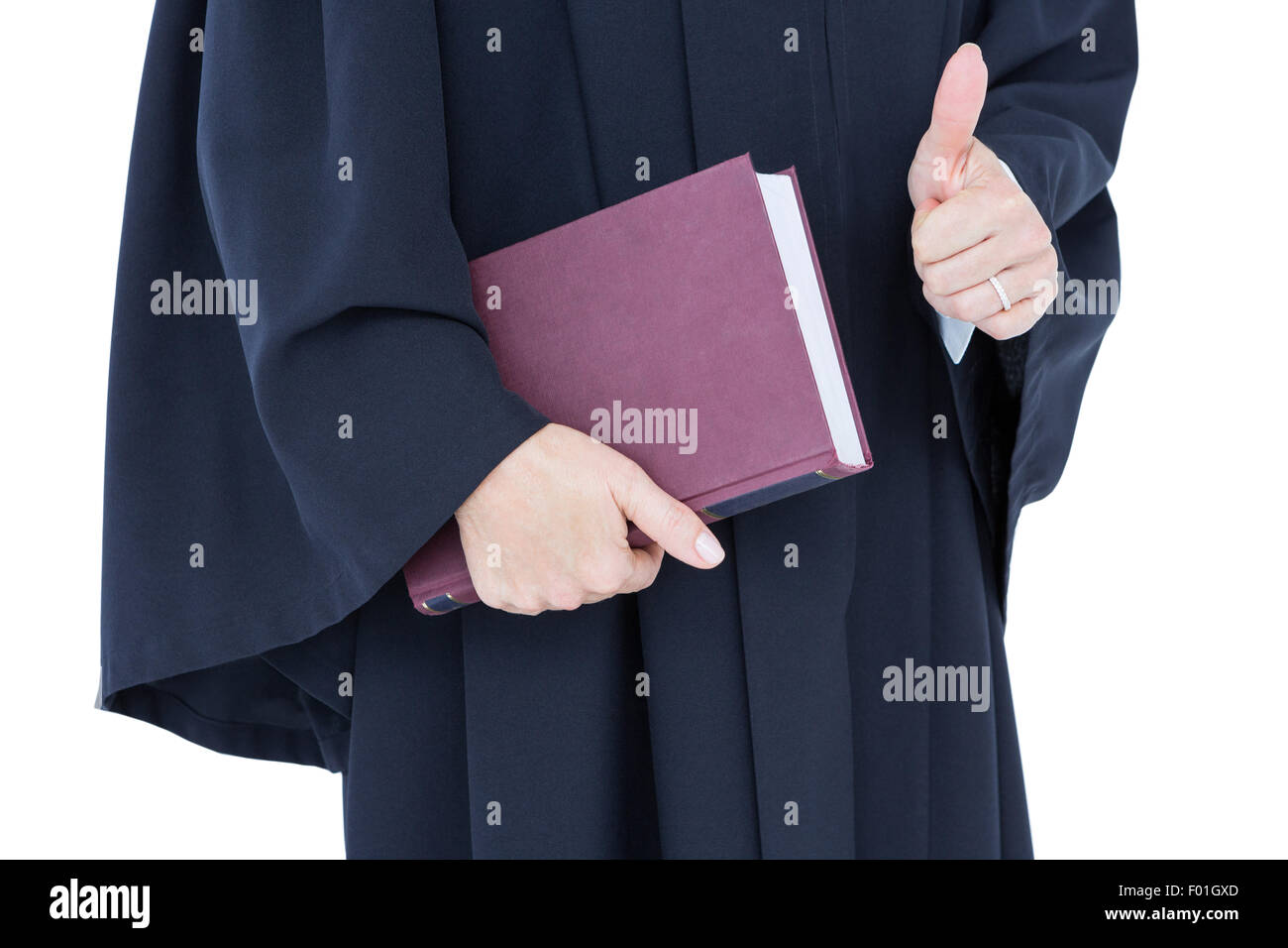 Happy handsome lawyer holding labor code Stock Photo