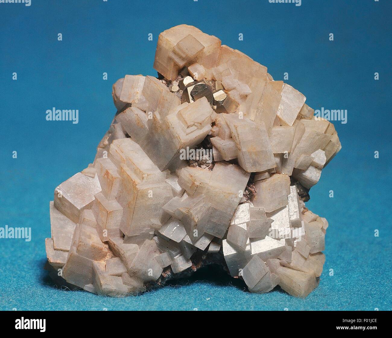 Dolomite, carbonate, with Pyrite crystals, sulphide. Stock Photo