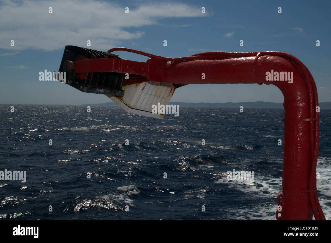 The red floodlight of a ferry boat Stock Photo