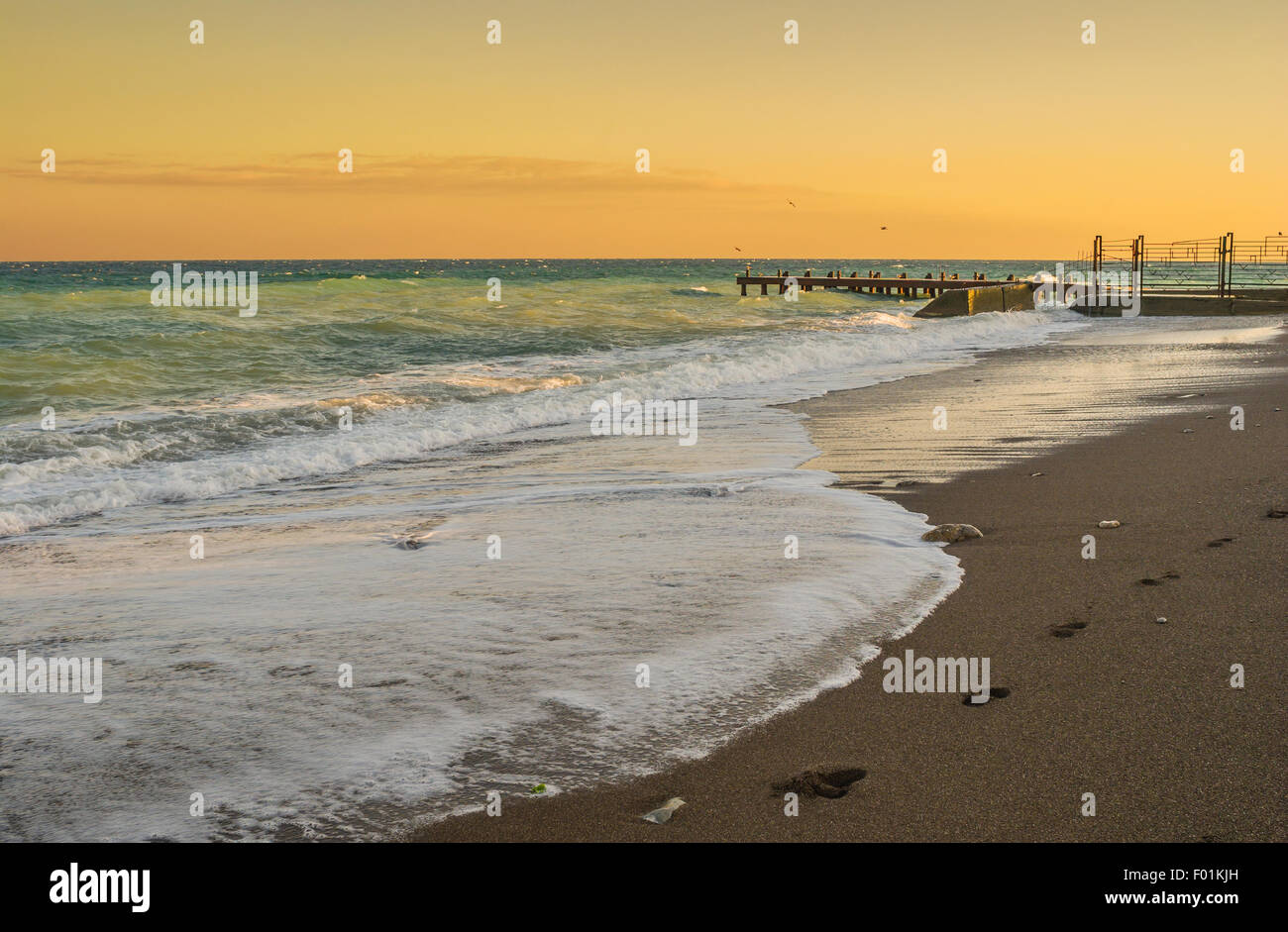 Landscape in pastel shades of beautiful Black Sea resort coast in Yalta city, Ukraine Stock