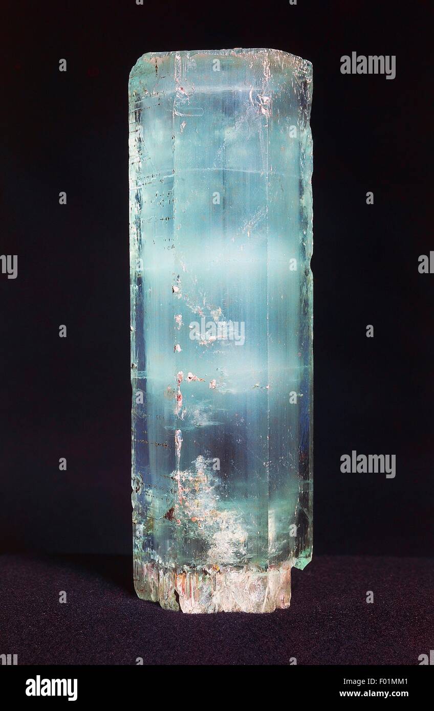 Aquamarine, silicate, variety of Beryl. Stock Photo