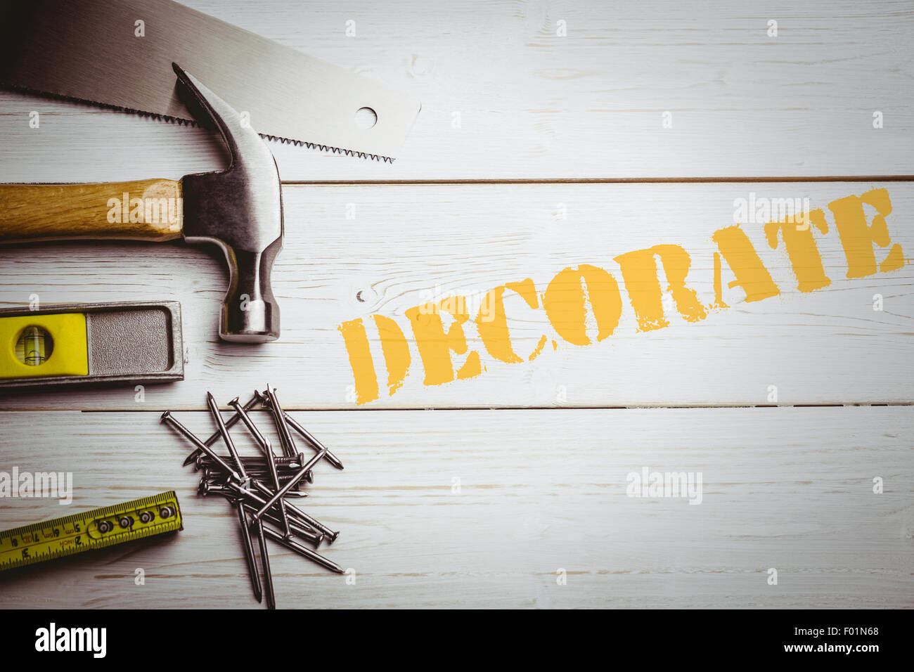 Decorate  against desk with tools Stock Photo