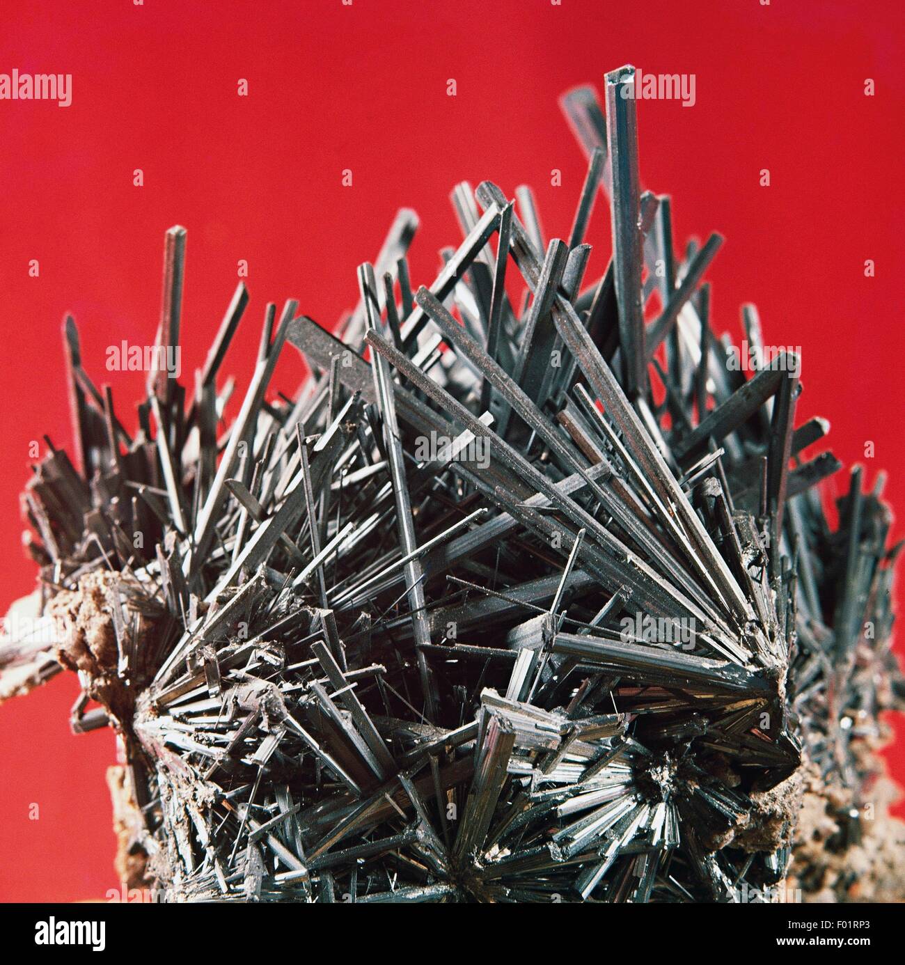 Stibnite or antimonite crystal habit, sulphide. Stock Photo