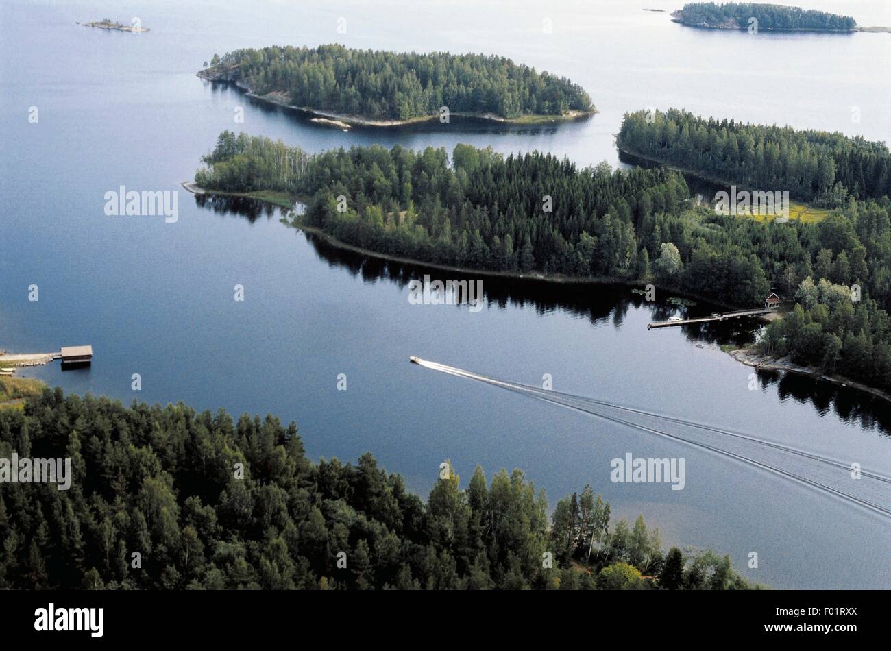 Islets covered with conifers, Lake Haukivesi, Finland Stock Photo Alamy