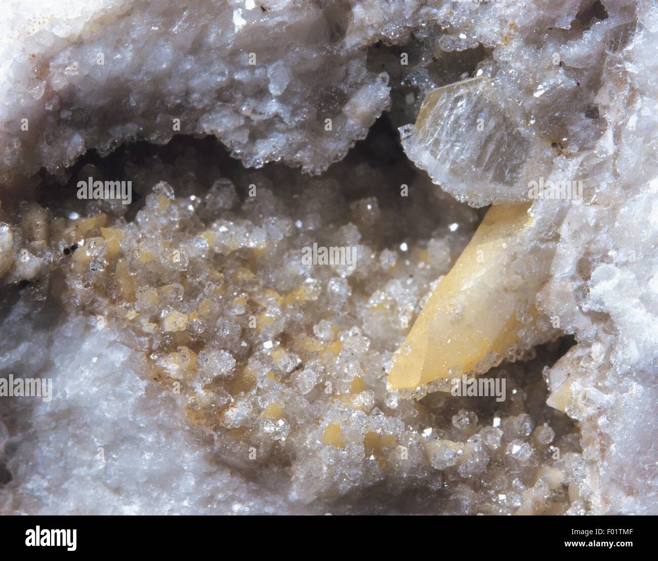 Minerals Quartz (Silicon Oxide) on Calcite (Calcium Carbonate Stock
