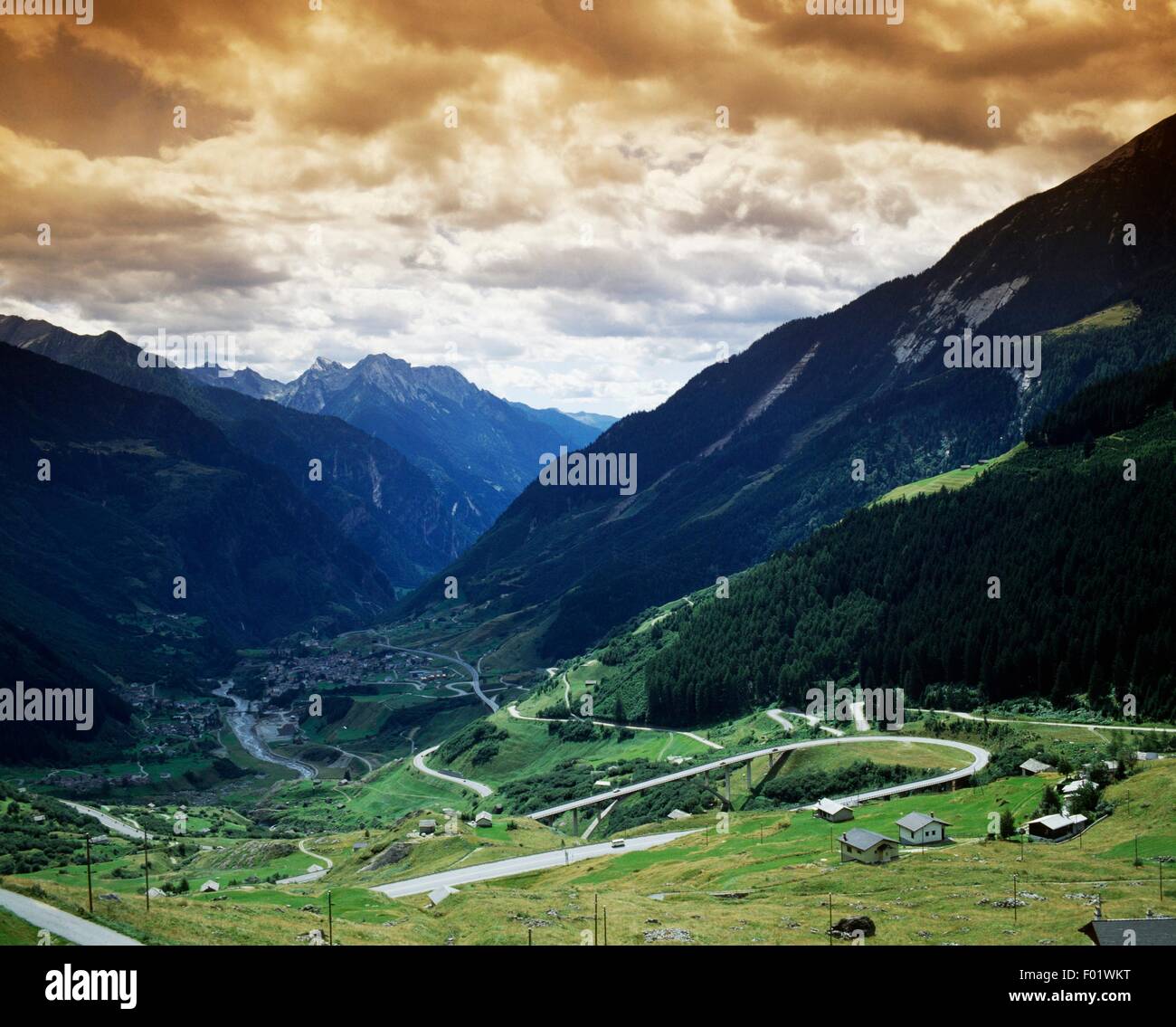 Pian San Giacomo, on the way to the St Bernard Pass, Canton of Graubunden or Grisons, Switzerland. Stock Photo