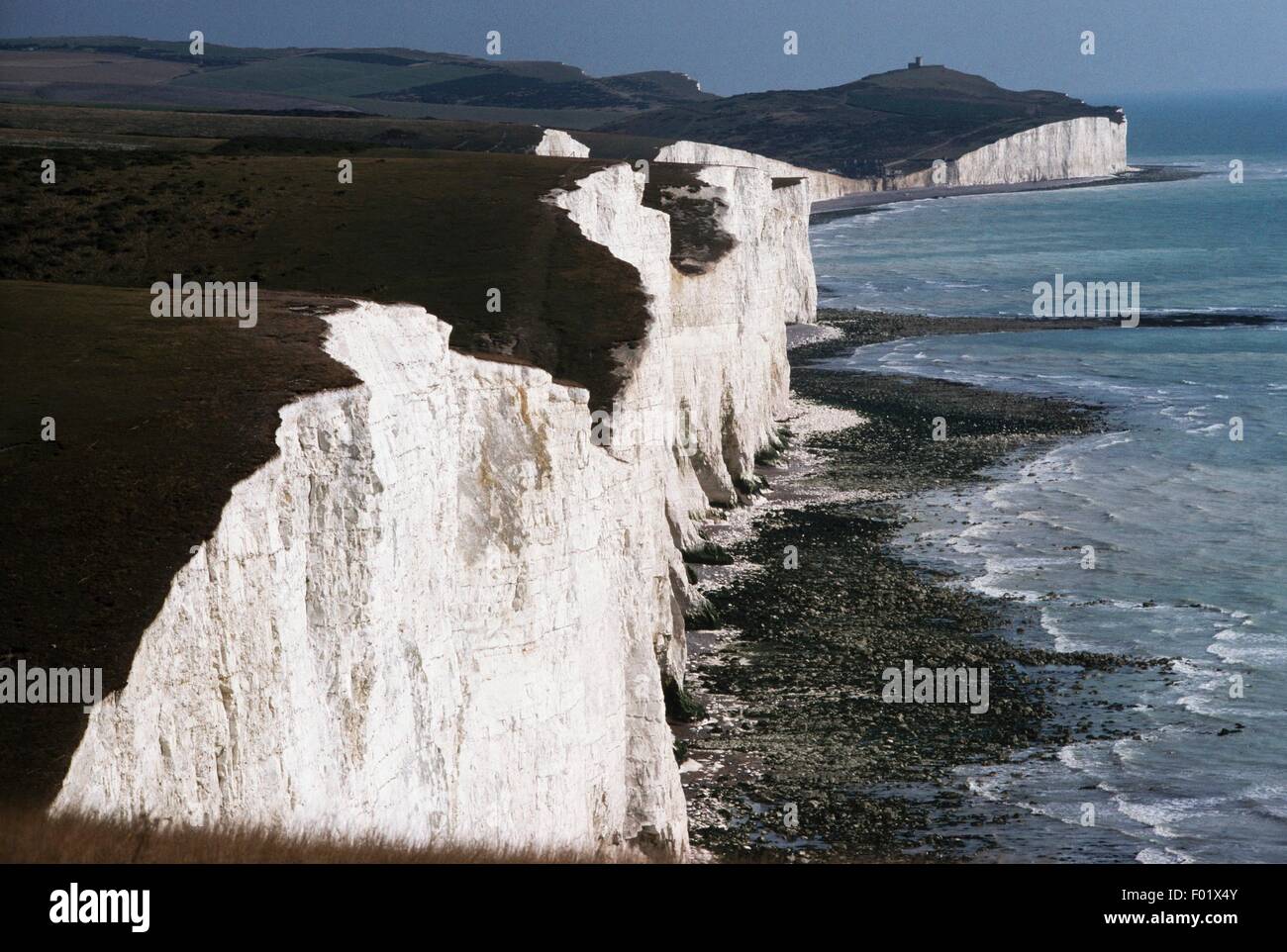 The Seven Sisters, a series of limestone cliffs overlooking the English Channel in the area of Dover, Kent county, United Kingdom. Stock Photo