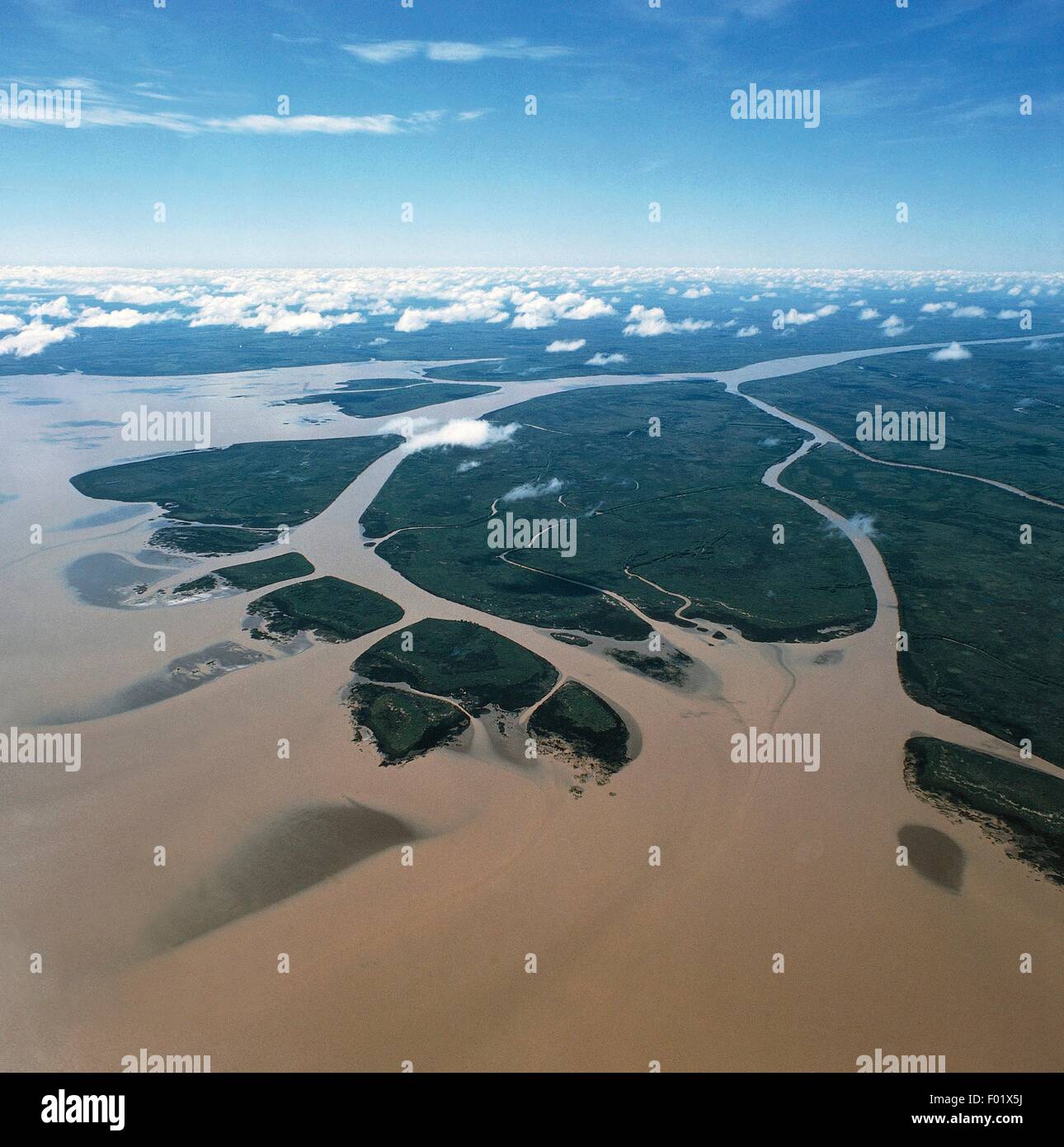 Rio de la Plata (River Plate) estuary of the Parana River, Argentina.  Aerial view Stock Photo - Alamy