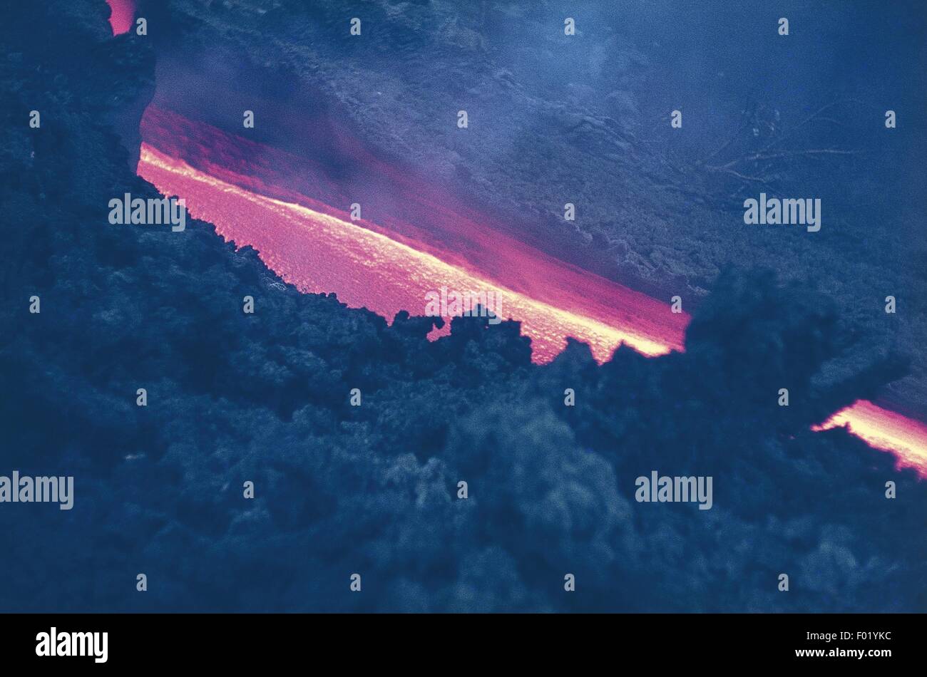 Italy - Sicily Region - Mount Etna Volcano. Eruption. Lava stream Stock