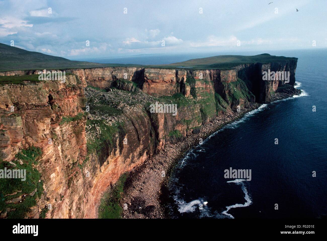 The cliffs overlooking the sea on the Isle of Hoy, Orkney Islands, Scotland, United Kingdom. Stock Photo