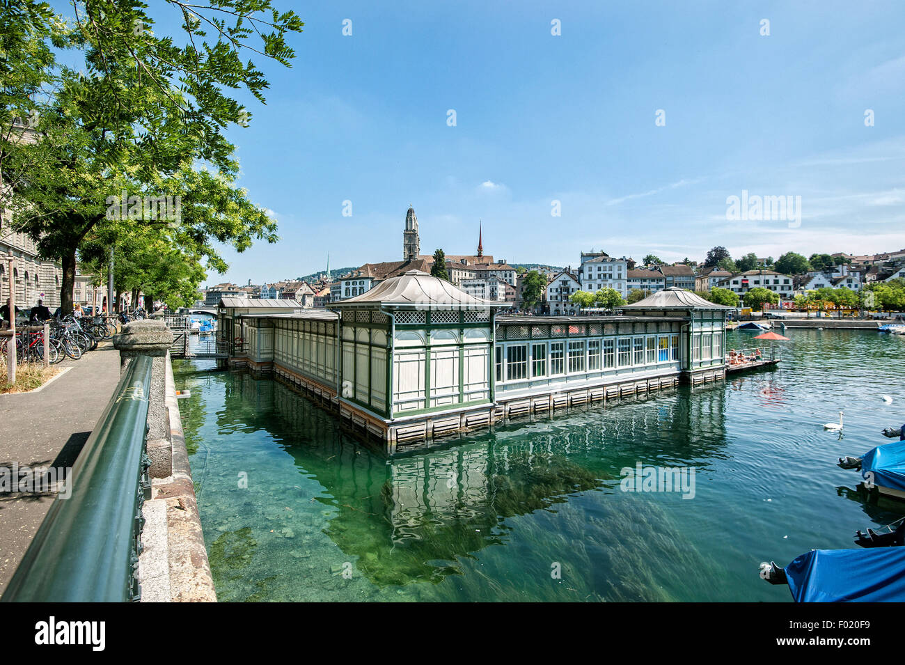 Womens swimming bath at the river Limmat in Zurich. Stock Photo