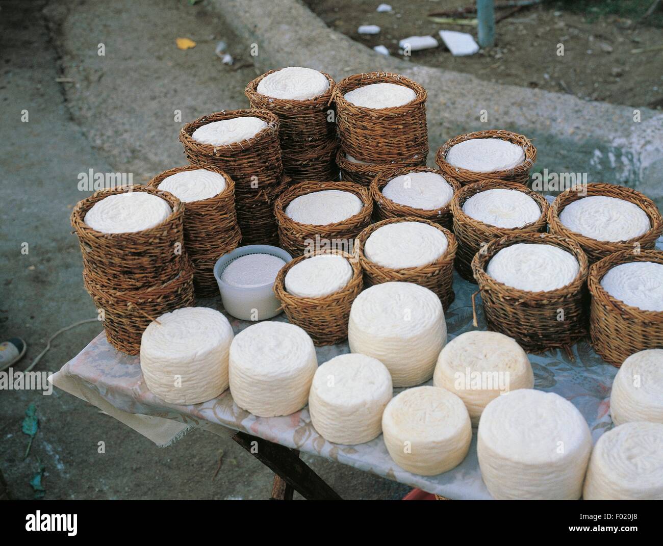 Selling cheeses, Molise, Italy. Stock Photo