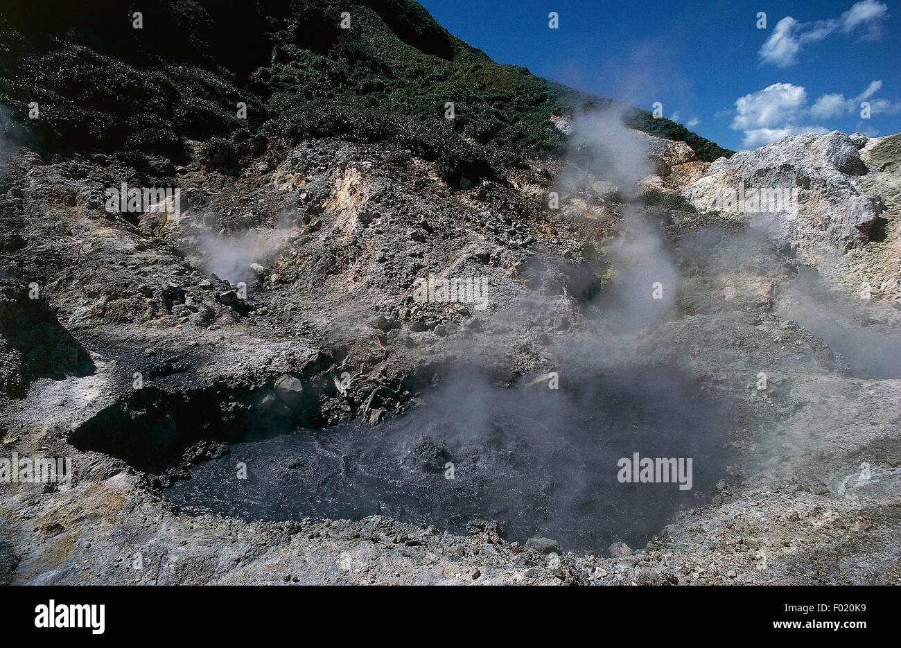 Sulphurous steam vent (solfatara), Sulphur Springs, Saint Lucia. Stock Photo