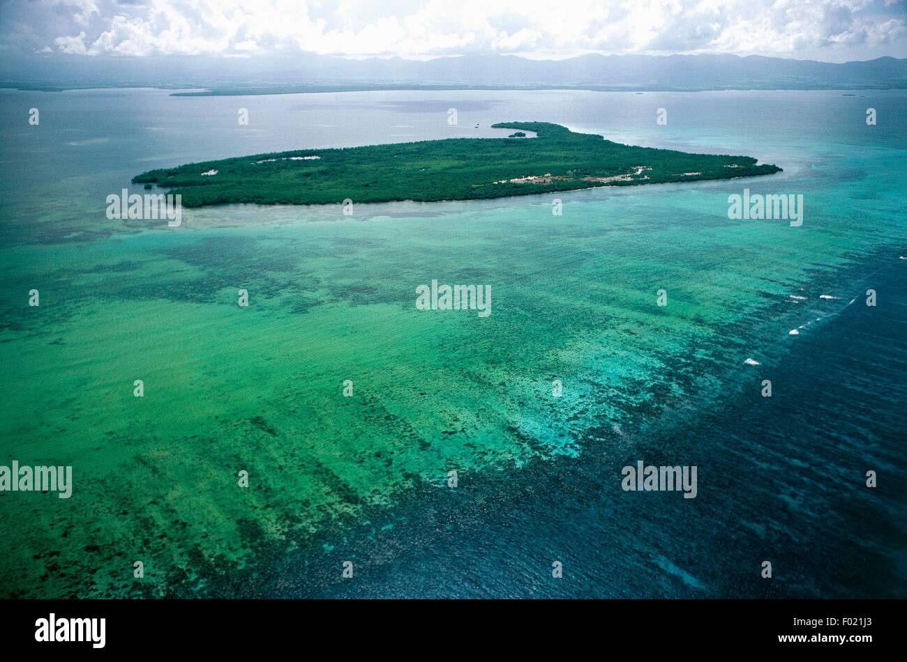 Aerial view of Protected Area Reserve du Grand Cul de Sac Marin - Fajou Island, Guadeloupe (Overseas department of France) Stock Photo