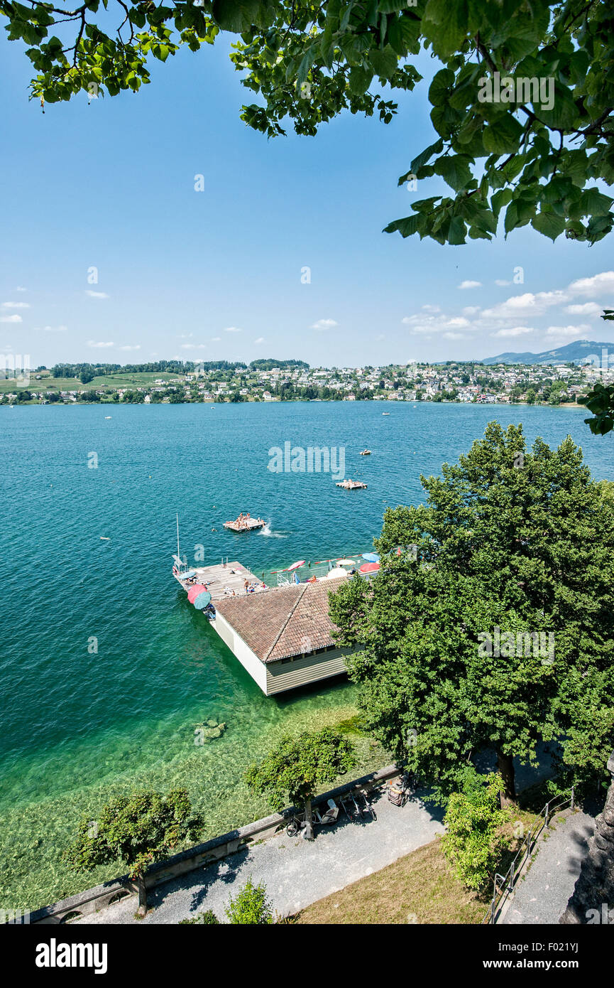 Bath in Rapperswil at the Lake Zurich. Stock Photo