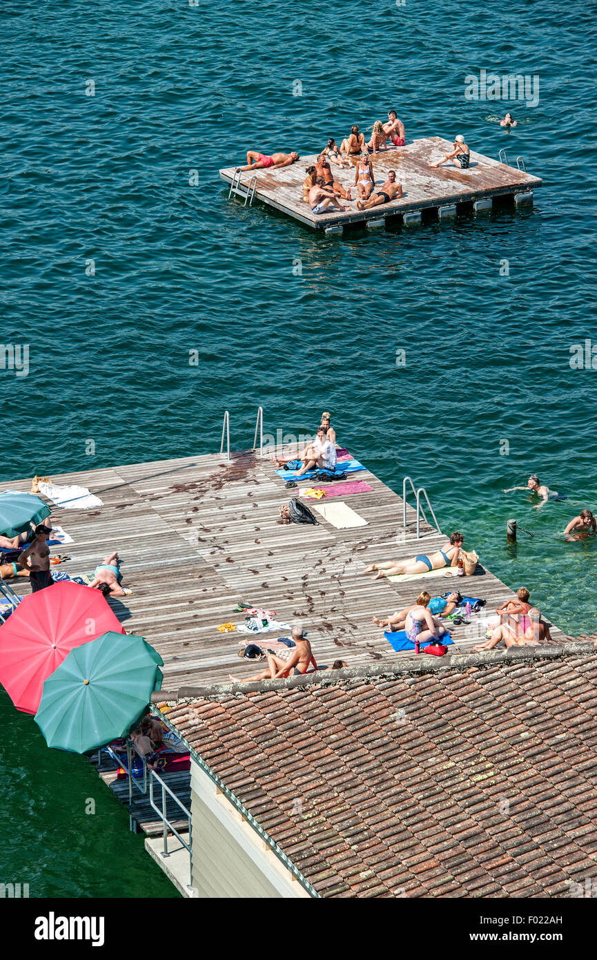 Bath in Rapperswil at the Lake Zurich. Stock Photo