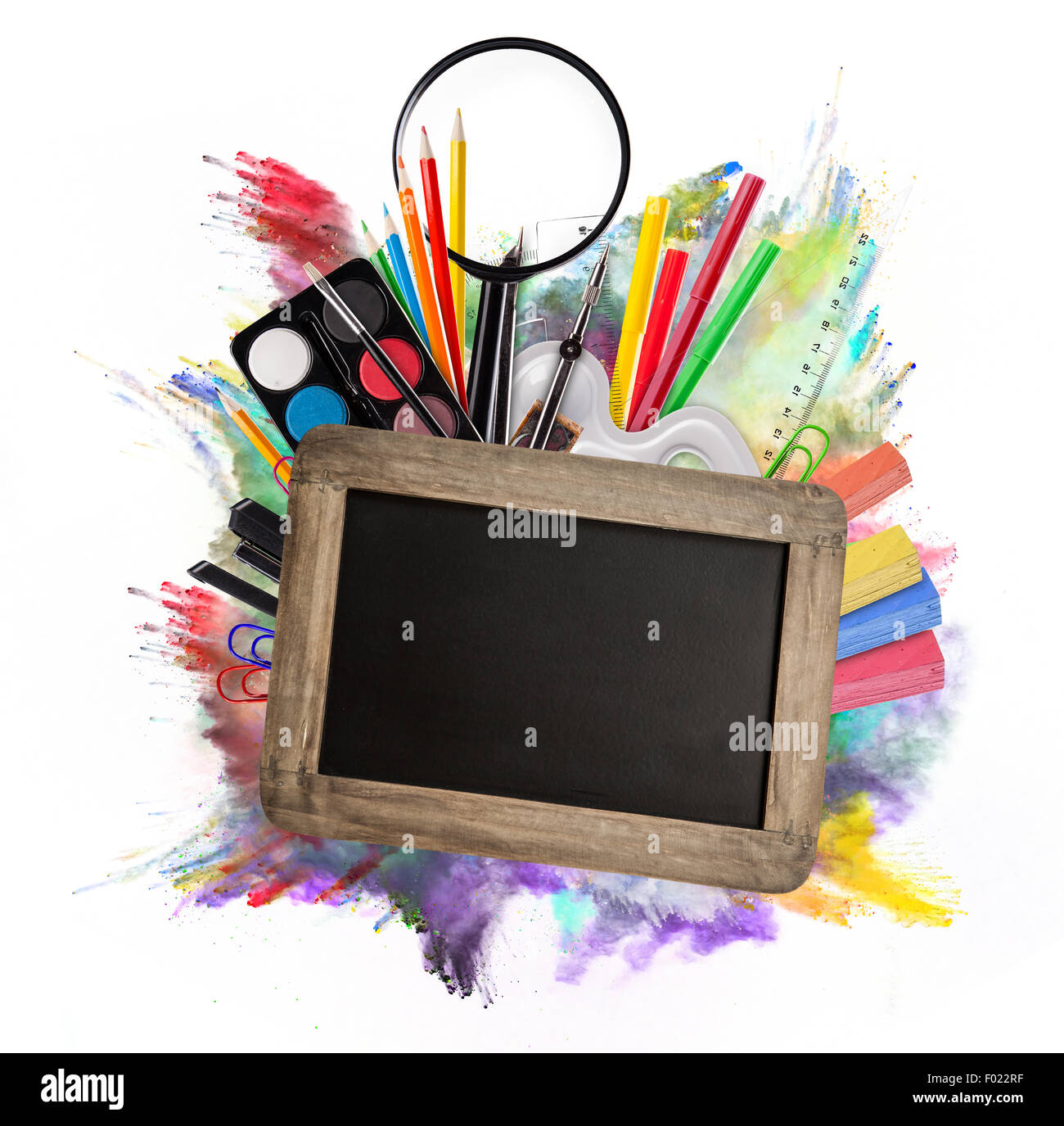 School accessories on white background Stock Photo Alamy