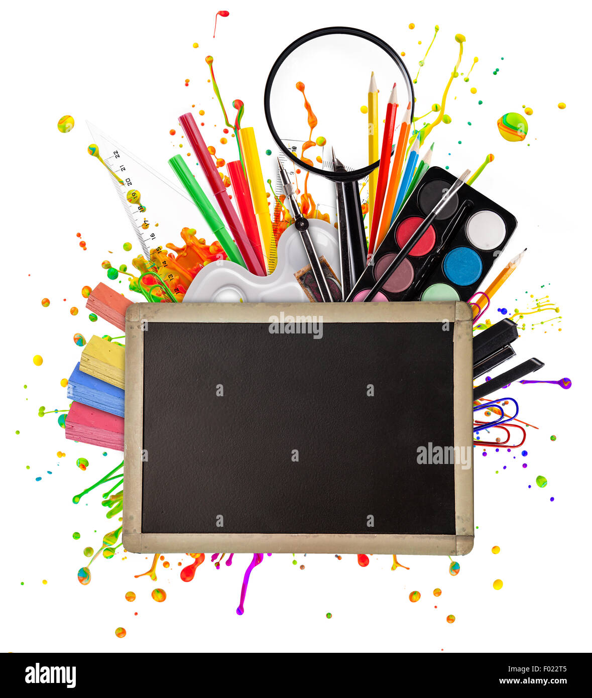 School accessories on white background Stock Photo Alamy