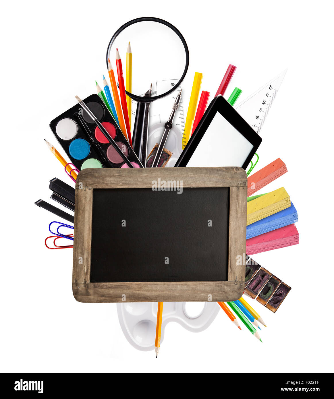 School accessories on white background Stock Photo Alamy