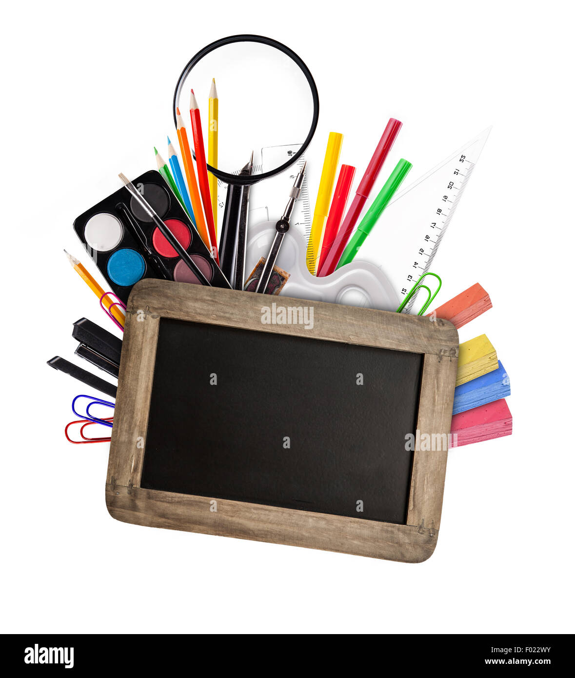 School accessories on white background Stock Photo Alamy