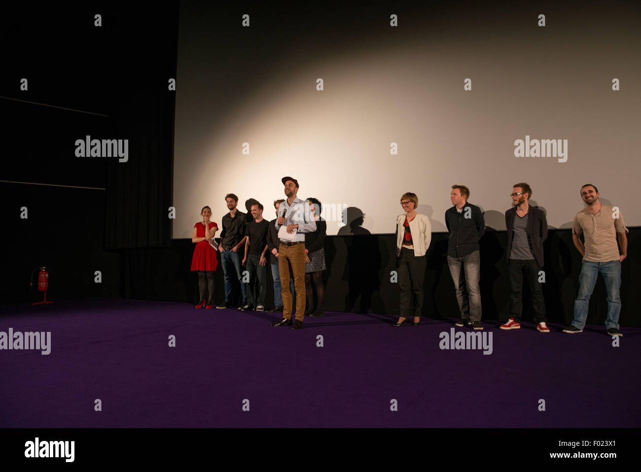 Talk with cast and crew after premiere of Florian Gottschicks independent film 'Nachthelle'  Featuring: Atmosphere, Florian Gottschick Where: Berlin, Germany When: 04 Jun 2015 Stock Photo
