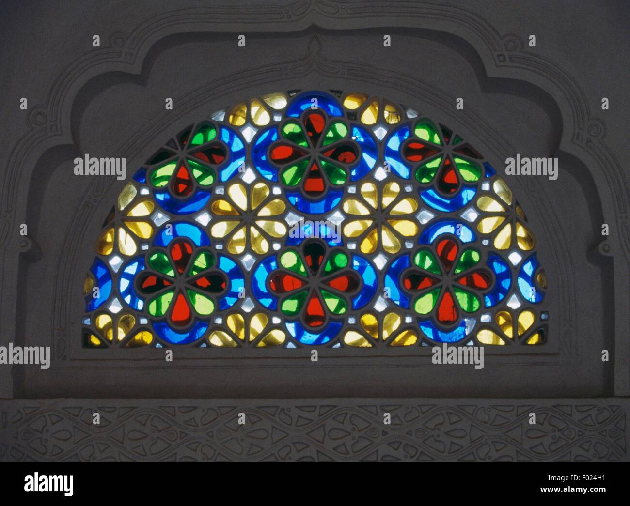 Stainedglass window in the old city of Sana'a' (UNESCO World Heritage List, 1986), Yemen Stock