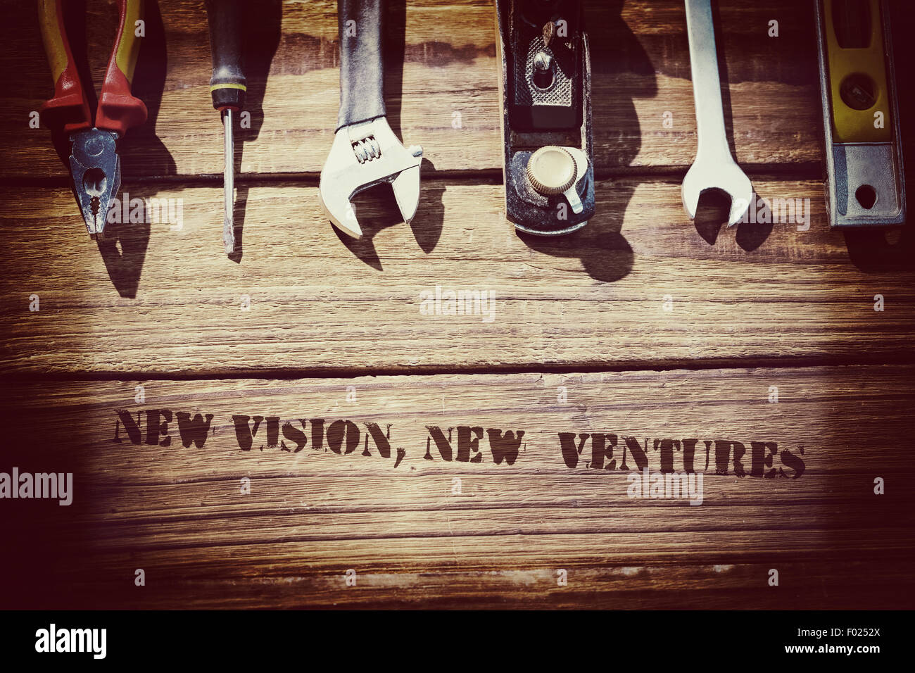 New vision, new  ventures against desk with tools Stock Photo