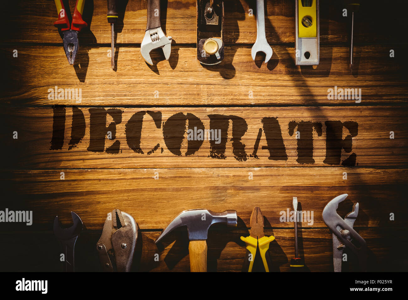 Decorate  against desk with tools Stock Photo