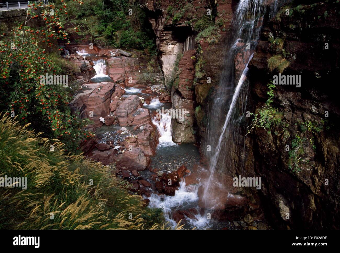 A waterfall in the Gorges du Cians, Provence-Alpes-Cote d'Azur, France. Stock Photo